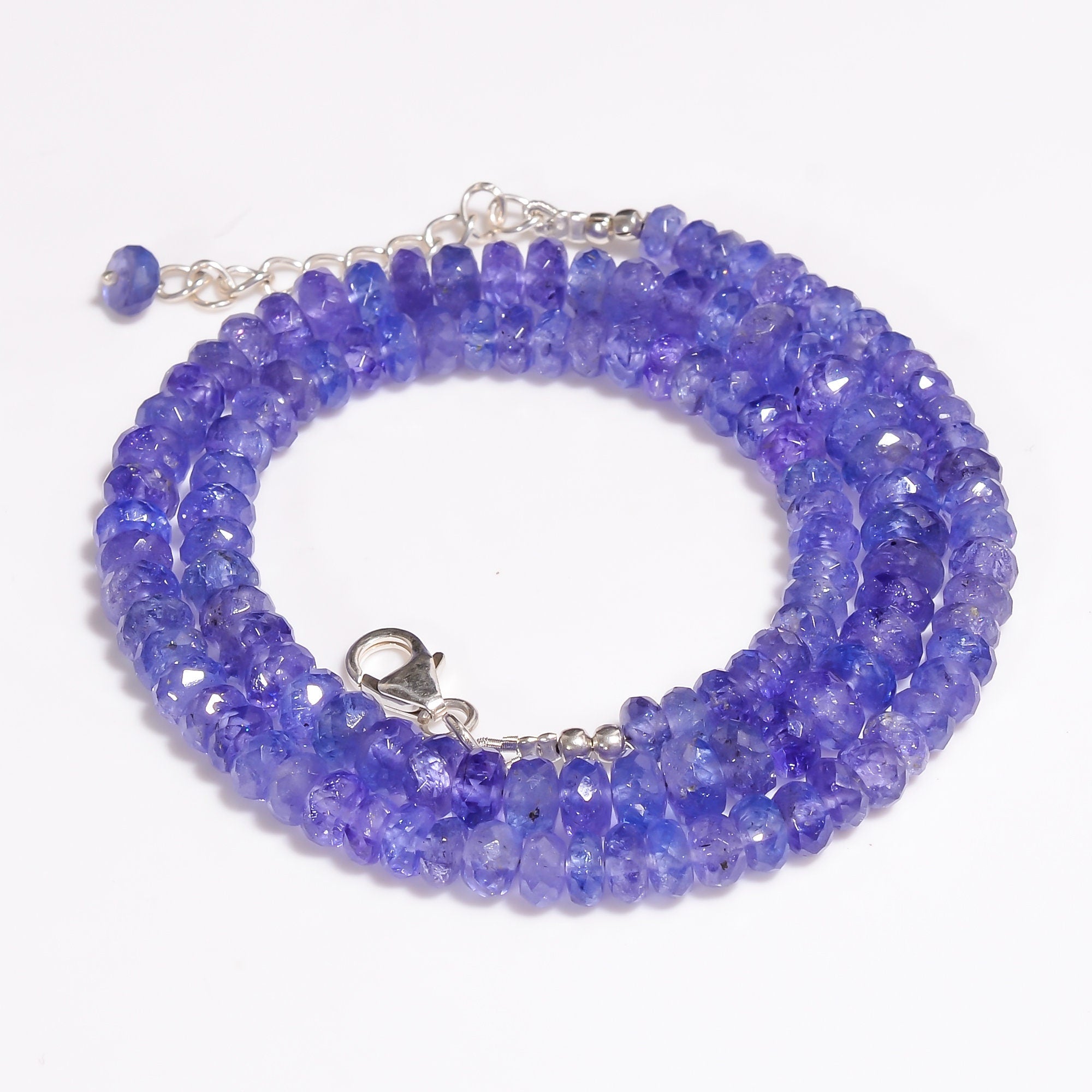 tanzanite natural gemstone rondelle shape faceted beads necklace